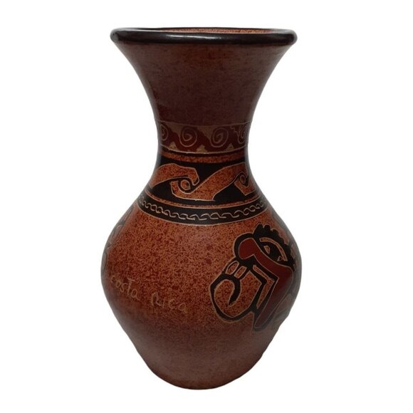 Atisan Costa Rican Pottery Signed Vase Hour Glass Speckled 6" Latin America - Picture 3 of 6